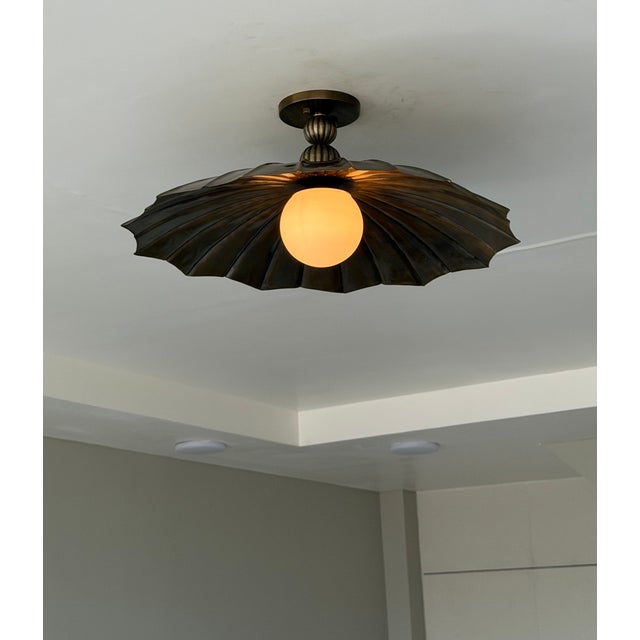 Metal Black Antique Brass Semi Flush Mount Light Fixture, Handmade Unique Design Ceiling Light For Sale - Image 7 of 13