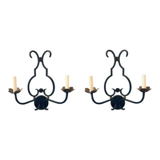 Transitional Old Iron Finished Gotham Wall Sconces Pair For Sale