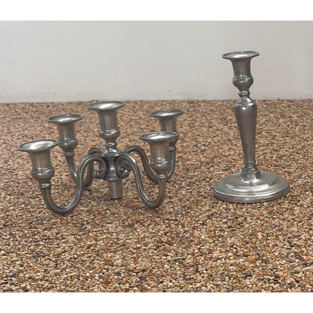Italian Pair of Italian Pewter Candelabras - Mid 20th Century For Sale - Image 3 of 11