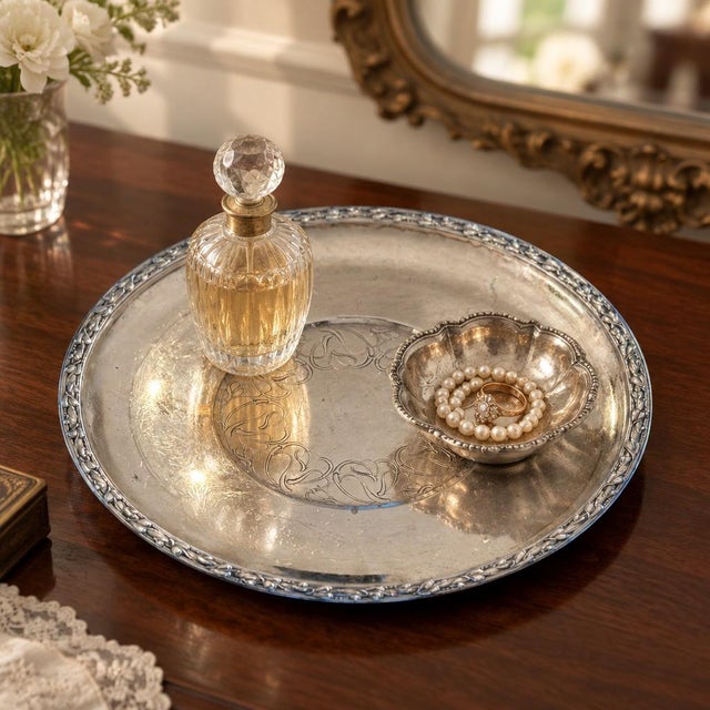 Art Deco Vintage Wm a Rogers Meadowbrook Silverplate 10'' Sandwich Serving Tray-Oneida For Sale - Image 3 of 9