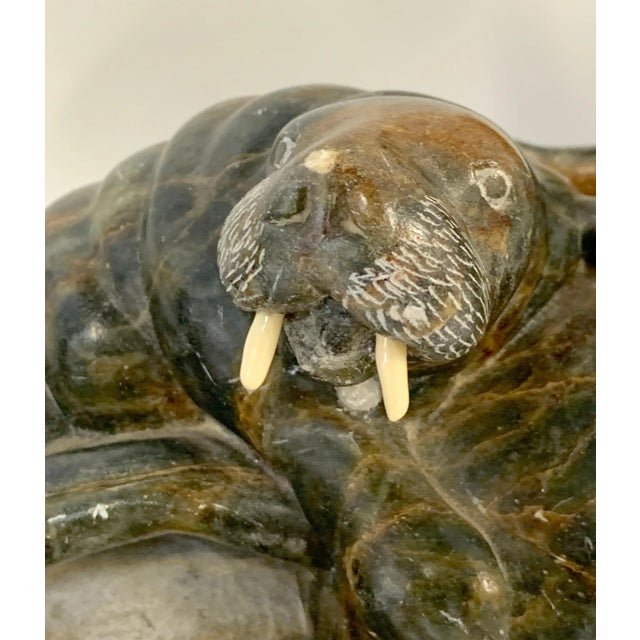 Mid 20th Century Mid 20th Century Soapstone Inuit Carving of Bear Attacking Walrus For Sale - Image 5 of 13