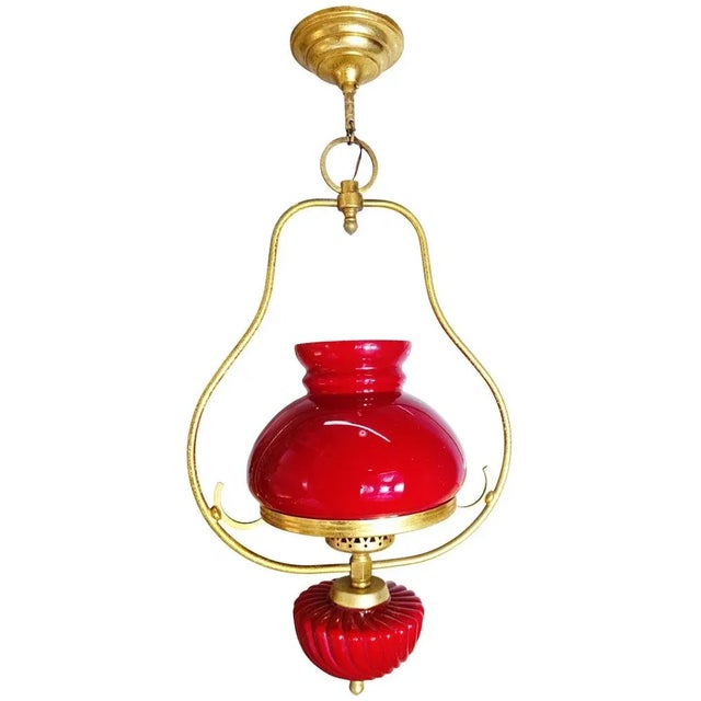 Red Hanging Lamp, 1940s For Sale - Image 6 of 6