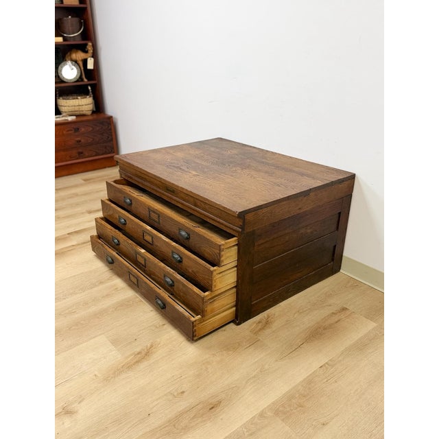 Antique Hamilton Printing Cabinet, Four Drawer Dark Oak Wood Dresser Collectable For Sale In Tampa - Image 6 of 9