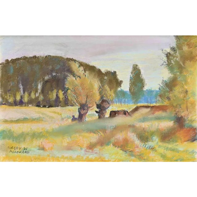 Landscape in Lagny is an Original Pastel and Watercolour realized by Paul Alouard-Carny (1884-1961) in 1936. Good...