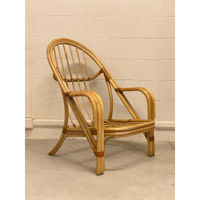 Set of Bamboo & Leather Armchairs, 1980s For Sale - Image 4 of 15