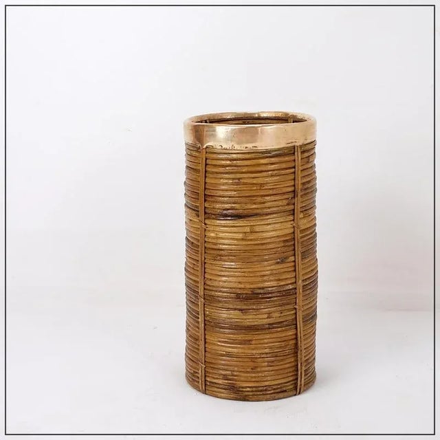 Rattan and Brass Umbrella Stand, 1970s For Sale - Image 9 of 10