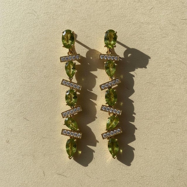 Not Yet Made - Made To Order Modern Geometric Peridot Drop Earrings, Silver, Gold, Pair For Sale - Image 5 of 8