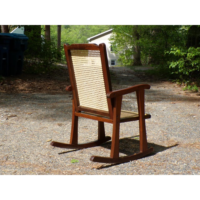 Vintage Mid Century Child Size Small Cane Rocking Chair Rocker For Sale - Image 12 of 14