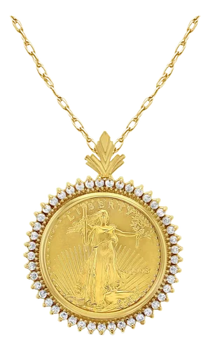 22K Fine Gold Lady Liberty Necklace with Diamond Halo