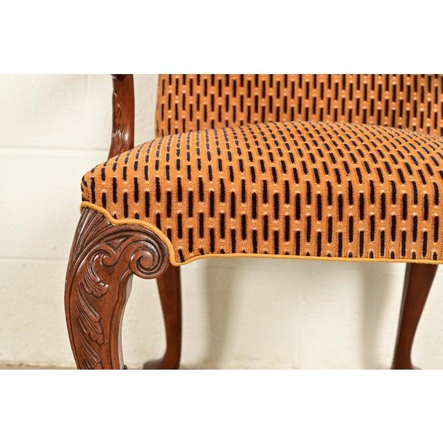 Brown Baker Furniture Stately Homes Georgian Carved Mahogany Open Arm Library Chairs, Pair For Sale - Image 8 of 13