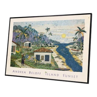Framed Andrea Beloff Tropical Island Sunset Poster For Sale