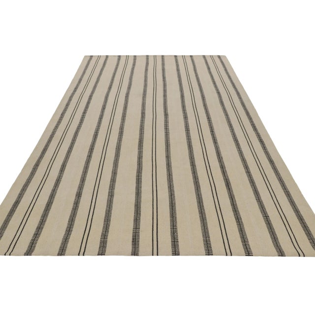 1950s Vintage Kurd Bidjar Persian Kilim With Taupe, Black & Cream Stripes - Rug & Kilim For Sale - Image 5 of 9