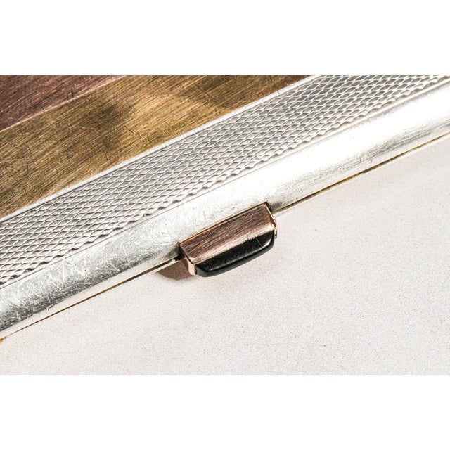 Exceptional Antique French Sterling Silver Cigarette Case 18k Gold Inlaid Yellow & Rose Gold Engine Turned Luxury Tobacciana For Sale - Image 4 of 15