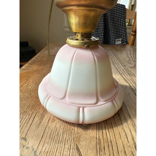 Old Lights On is pleased to offer this vintage brass semi flush ceiling fixture with vintage shade. It is wired and ready...