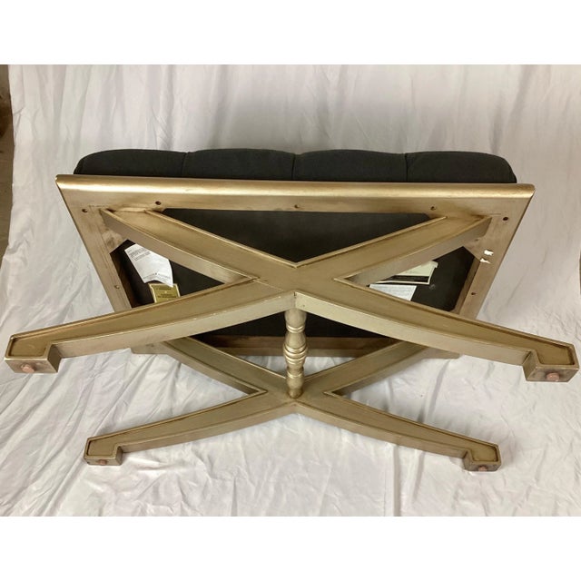 Vanguard Lytton Ottoman with Gray Flannel Tufted Seat & Metallic Gold Base For Sale - Image 9 of 11