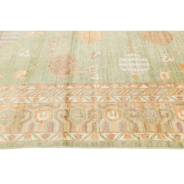 12x15 Serene Sage Green Modern Khotan Style Handmade Wool Area Rug For Sale - Image 4 of 12