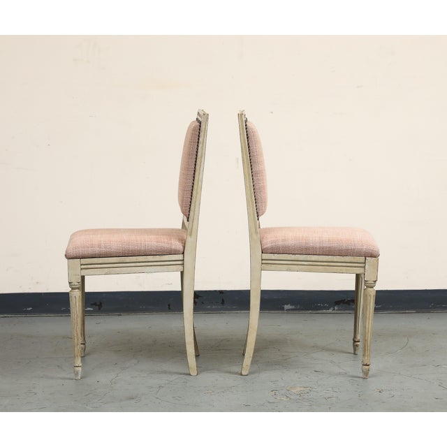 Pair of Painted French Louis XVI Style Side Chairs in Rose Tarlow Blush Linen For Sale - Image 11 of 11