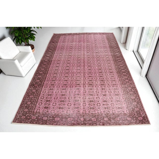 Turkish Geometric Oushak Vintage Area Rug For Sale - Image 3 of 10
