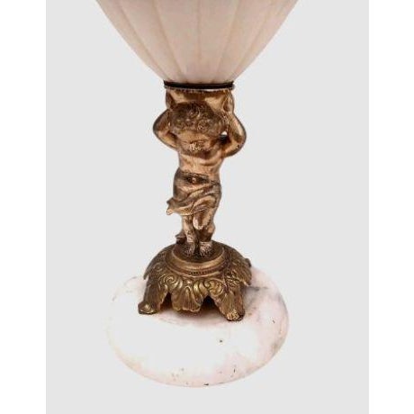 Hollywood Regency Mid 20th Century Tuscany Cherub Angel Alabaster Marble Compote Centerpiece Vase For Sale - Image 3 of 9