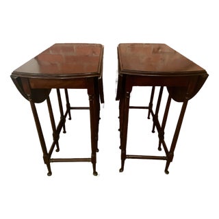 Early 20th Century Pair Petite Diminutive Mahogany Spider Leg Pad Foot Round Gateleg Tables For Sale