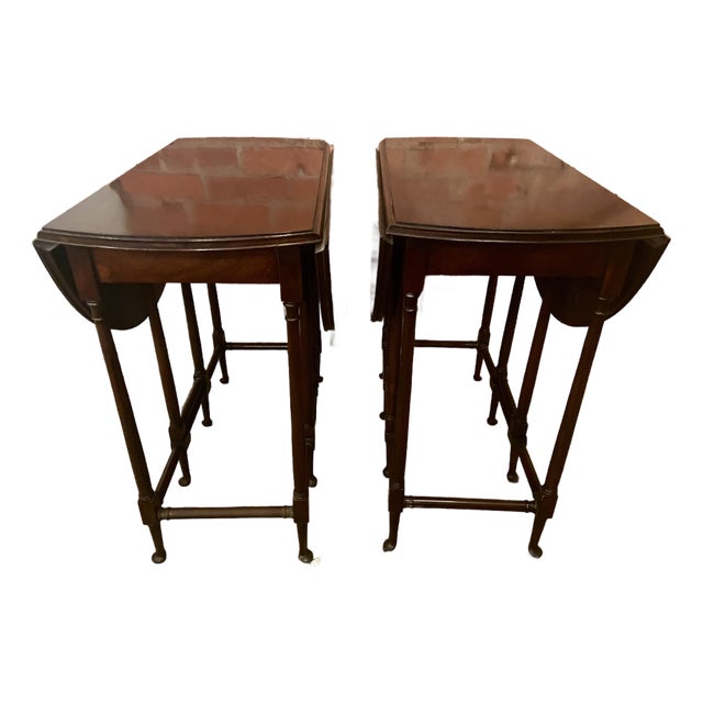 Early 20th Century Pair Petite Diminutive Mahogany Spider Leg Pad Foot Round Gateleg Tables For Sale