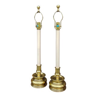 Vintage Lacquered Brass Candlestick Lamps by Stiffel - a Pair For Sale
