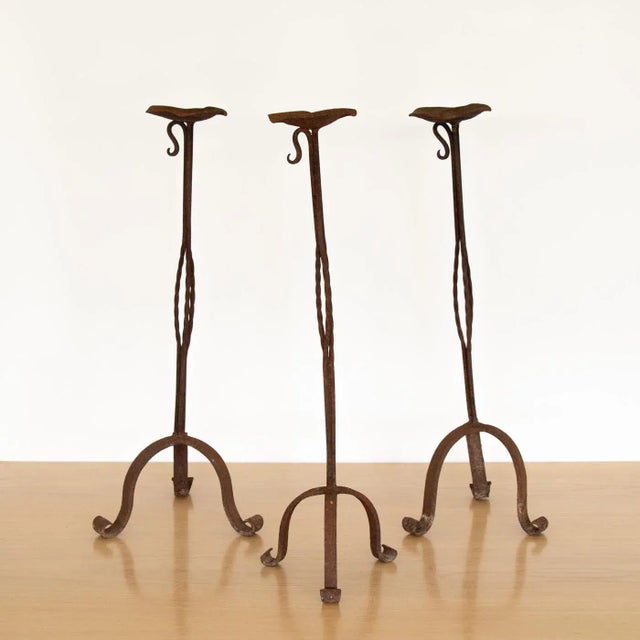 1940s Tall French Iron Candlestick For Sale - Image 4 of 9