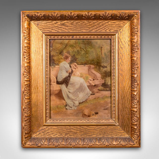 This is an antique convex glass print. A Continental, framed picture in the Romantic manner, dating to the late Victorian...