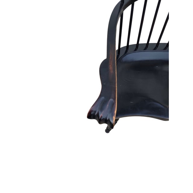 1990s Ethan Allen Black Windsor Chair Comb Back Philadelphia Armchair Saddle Seat For Sale - Image 9 of 16