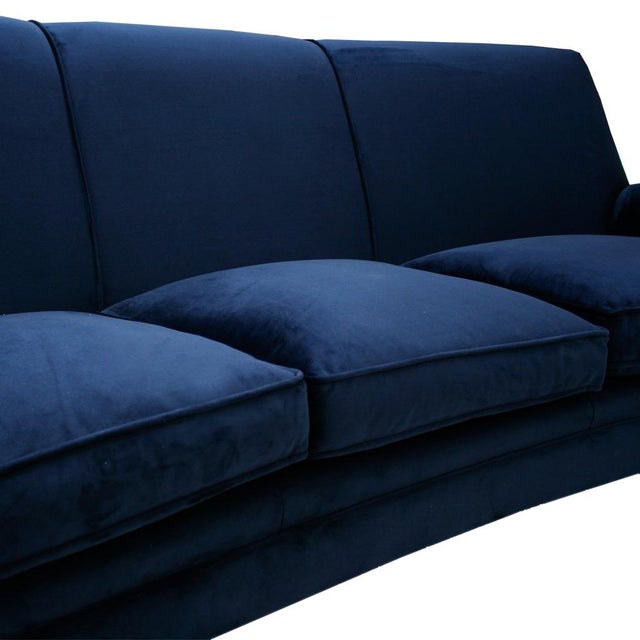 Italian Curved Sofa in Navy Blue Cotton Velvet by Gigi Radice for Minotti, 1950s For Sale - Image 8 of 14
