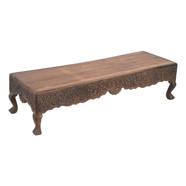 Vintage Indian Teakwood Carved Bench For Sale