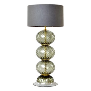 New Murano Table Lamp in Textured Pale Taupe Mouth Blown Glass For Sale