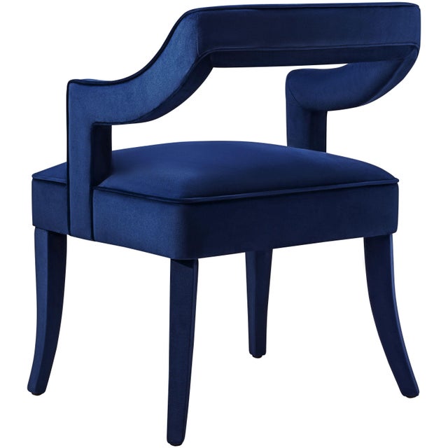 Transitional Tiffany Navy Velvet Chair For Sale - Image 3 of 8