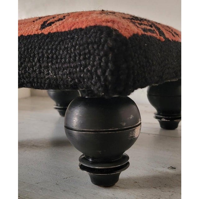 1960s Wool Bird Hooked Rug Stool For Sale - Image 4 of 7