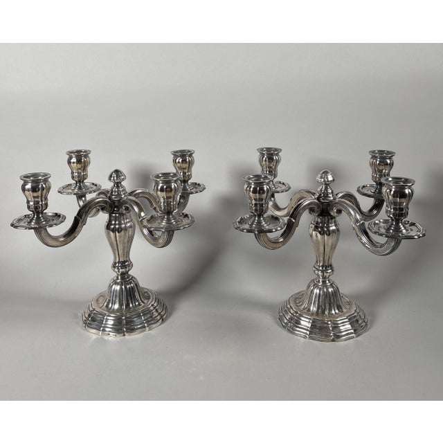 Pair of 950 sterling silver candelabra. In the 18th-century Louis XVI style. Marked with the French Minerva 1st standard...