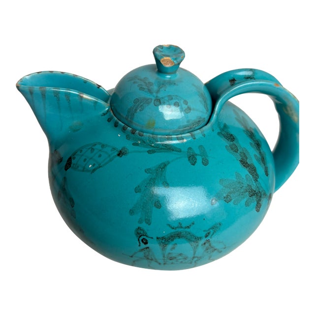 1950s Ciaurro Orvieto Turquoise Teapot For Sale