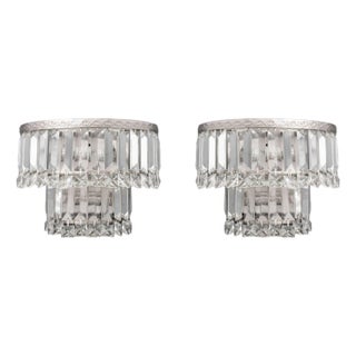 Chrome and Crystal Two-Tier Wall Sconces, Pair For Sale