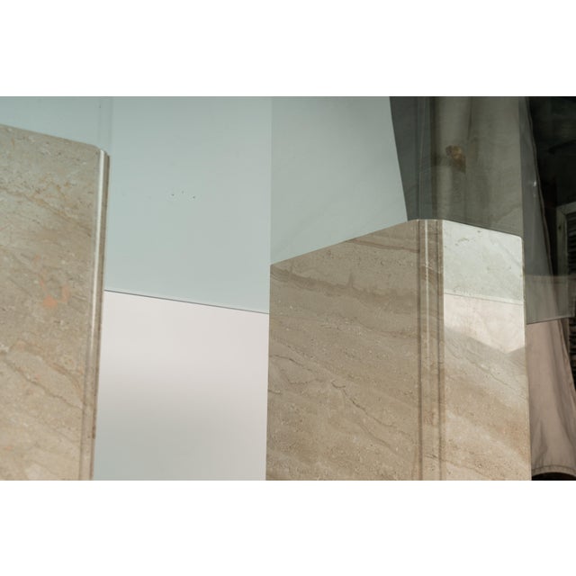 Glass Matched Italian Travertine & Glass Dining Suite | Pedestal Dining Table + Coffee Table, c.1970s For Sale - Image 7 of 18