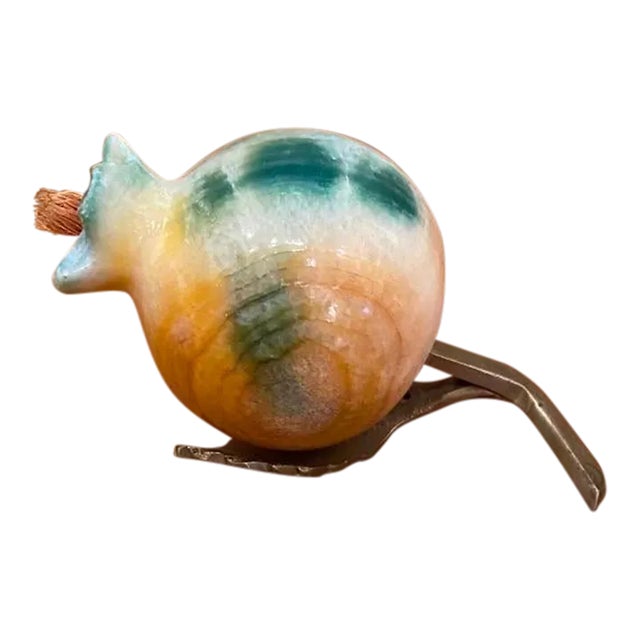 Mid 20th Century Alabaster Stone Pomegranite With Brass Leaves For Sale