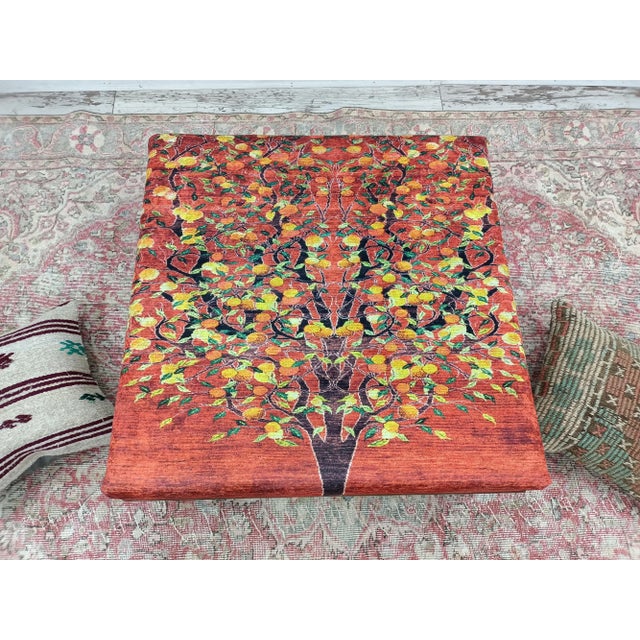 2020s Tree Pattern Rug Upholstered Walnut Coffee Table For Sale - Image 5 of 9