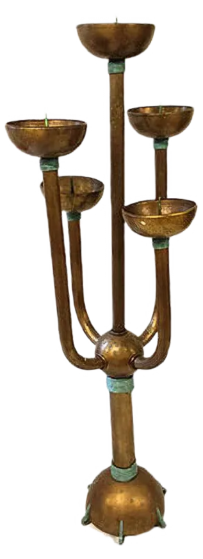 Antique Arts and Crafts Hammered Copper Standing Candle Holder