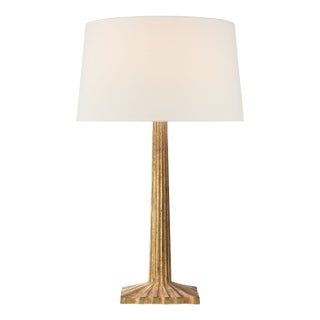 Chapman & Myers by Visual Comfort Signature Strie Fluted Column Table Lamp in Gilded Iron with Linen Shade For Sale