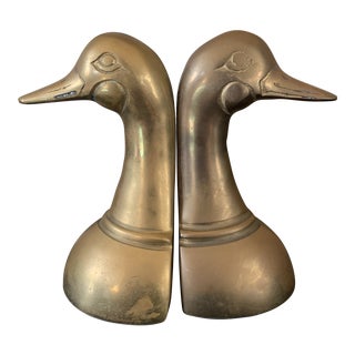Vintage Mid Century Modern Brass Duck Head Bookends - a Pair For Sale