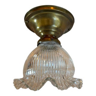 Circa 1920’s Halophane Style Fluted Shade Ceiling Light For Sale