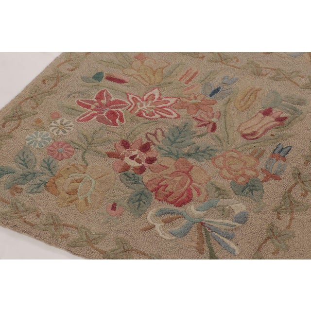 1930s Antique 20th Century Hooked Rug With Floral Panels in Beige & Soft Hues - Rug & Kilim For Sale - Image 5 of 11