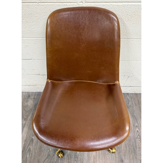 World Market Marina Cognac Brown Faux Leather Adjustable Swivel Office Chair For Sale - Image 11 of 14