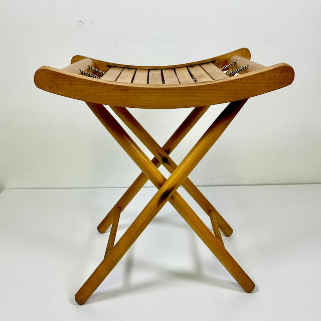 Mid-Century Modern Boho Chic Americana Pine Folding Stool For Sale - Image 4 of 14