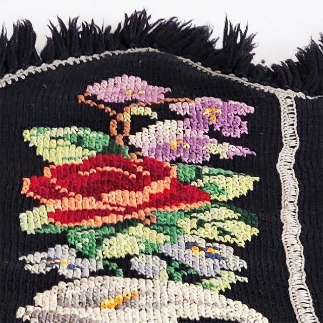 Mid-Century Hand-Embroidered Floral Cross-Stitch Afghan Throw Blanket - 66" X 56" For Sale In Las Vegas - Image 6 of 9