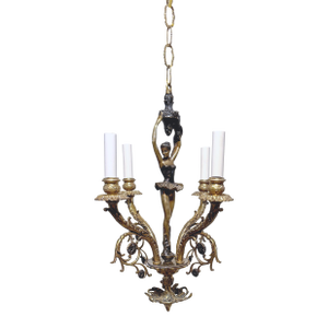 1920's French Style Two Toned Bronze Chandelier