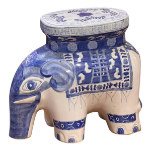 1980s Blue and White Elephant Stool